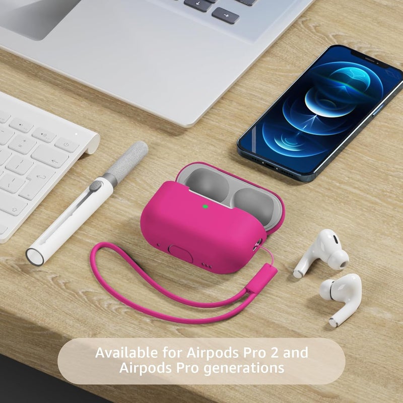 Tandoler Compatible with Airpods Pro 2 Case, Soft Silicone Skin Cover Protective Cases with Cleaner kit and Lanyard Compatible for AirPod Pro 2nd Generation, Front LED Visible - Rose Red - Image 2